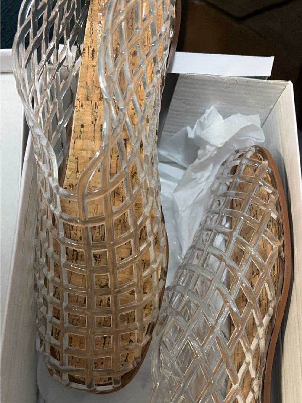 Clear Lattice Cork Wedge Sandals - Transparency flat